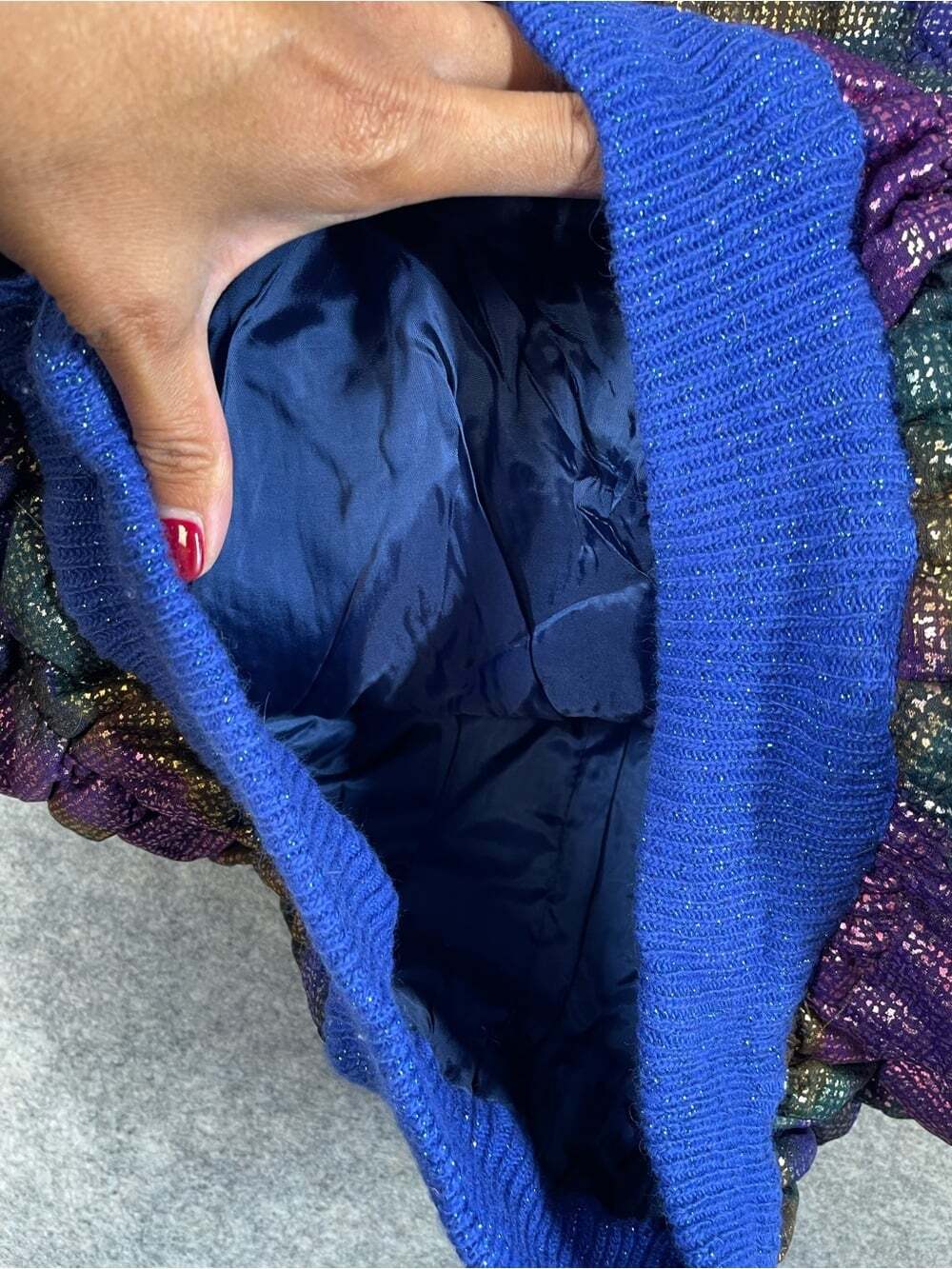 Vintage 80s Avant Garde Carlton Italy Jacket Size 42 Metallic Purple Blue Artsy - Picture 9 of 16